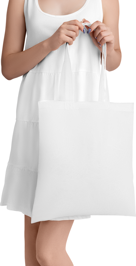 Woman Holding White Tote Bag Mockup with Handle 